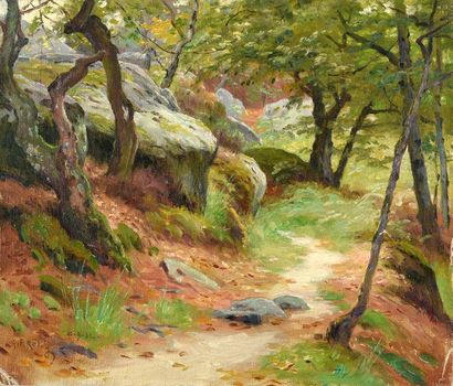 Georges Frédéric ROTIG (1873-1961) Rocks in the undergrowth. Oil on canvas. Signed...