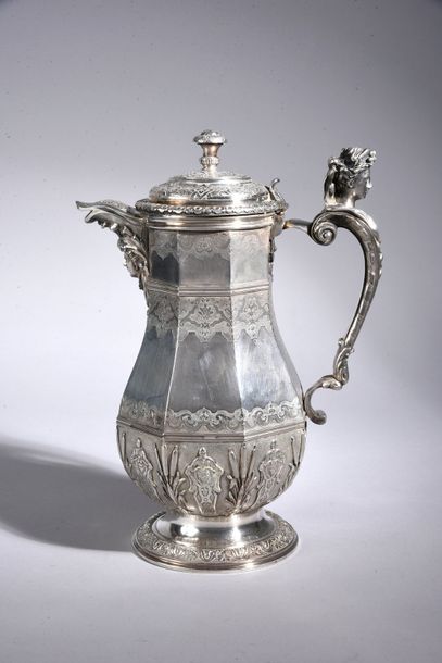 null A silver ewer, in the spirit of French silversmithing from the early 18th century,...