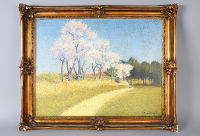 Achille LAUGE (1861-1944) 
The road in spring, 1918
Oil on panel.
Signed and dated...