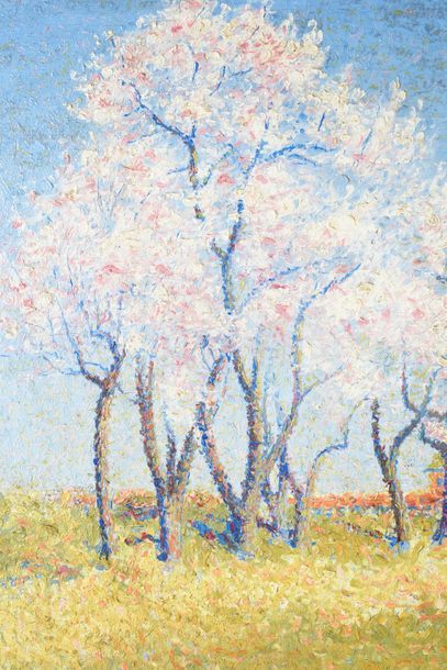 Achille LAUGE (1861-1944) 
Le chemin au printemps,1918
Huile sur panneau.
Signée...