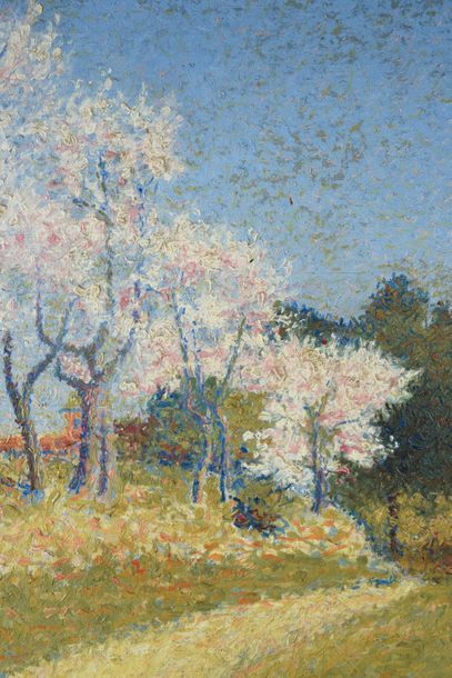 Achille LAUGE (1861-1944) 
Le chemin au printemps,1918
Huile sur panneau.
Signée...