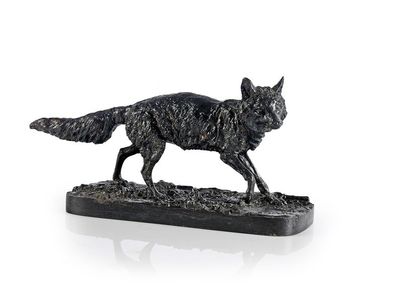 Pierre-Jules Mene (1810-1879) Fox listening. Bronze with brown patina, signed P....