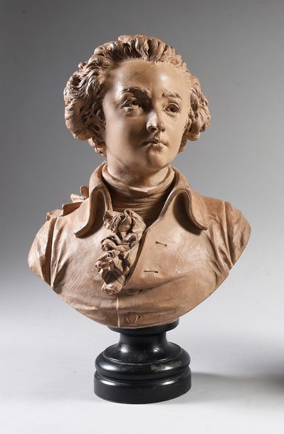 Albert-Ernest CARRIER-BELLEUSE (1824-1887) Buste de Mozart Terre cuite, piédouche...
