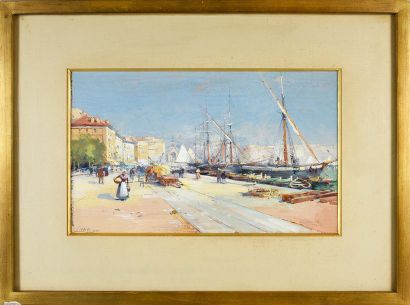 Jacques LIEVIN pseudonyme d'Eugène GALIEN-LALOUE (1854-1941) 
Bateau à quai, port...