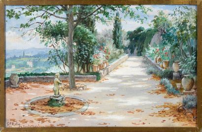 Georges Frédéric ROTIG (1873-1961) Vue de Fontainebleau. Aquarelle gouachée et encre...