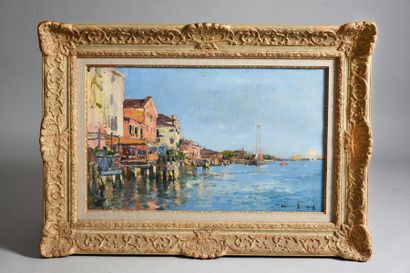 Maurice BOMPARD (1857-1936) Vue de Venise Huile sur toile signée en bas à droite...