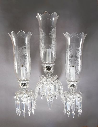 BACCARAT. A series of three Zenith appliques with three crystal lights and their...