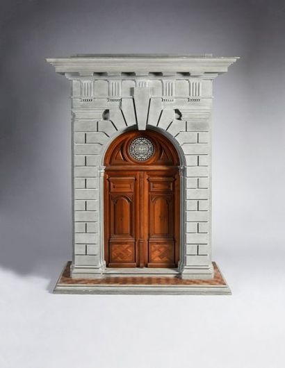 Important model of a building door in moulded...