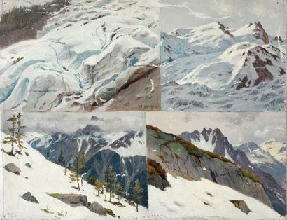 Georges Frédéric ROTIG (1873-1961) Four mountain views. Oil on canvas. Each of the...