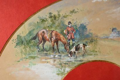 René VALETTE (1876-1942) attribué à. 
Fan project depicting a comer with his horse...
