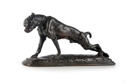 Emmanuel Fremiet (1824-1910) Chien s'étirant. Bronze à patine brune de la seconde...