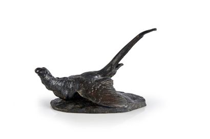 ANTOINE-LOUIS BARYE (1796-1875) Pheasant hurt. Bronze with brown patina, signed BARYE...