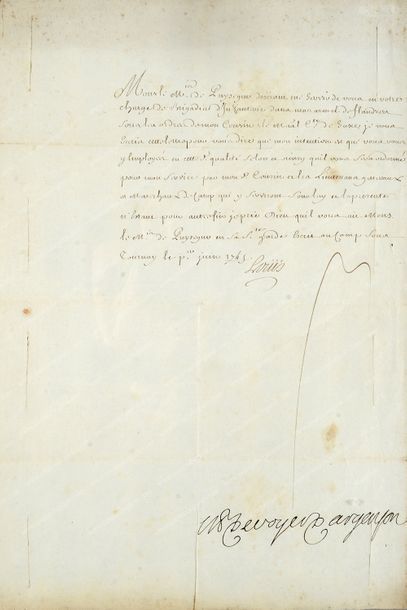Louis XV, roi de France (1710-1774). 
Lettre de nomination signée Louis, Versailles,...