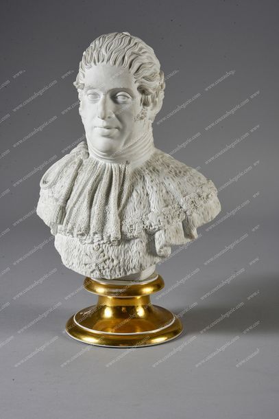 null CHARLES X, roi de France (1757-1836).
Buste en biscuit représentant le souverain...