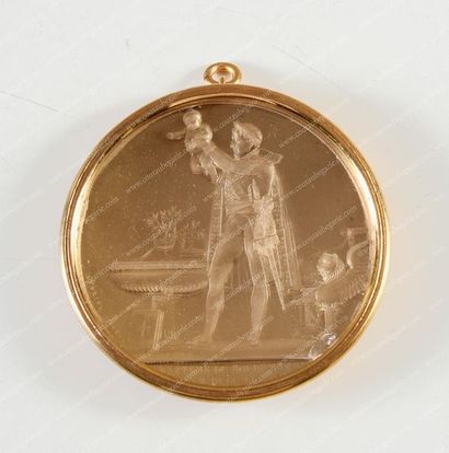 ANDRIEU Jean-Bertrand (1761-1822). 
Petit médaillon en verre finement ciselé signé...
