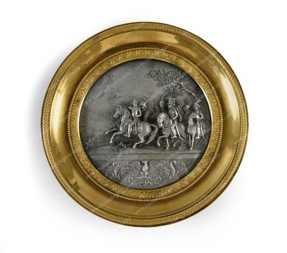 KIRSTEIN Jacques Frédéric (1765-1838). 
La bataille de Wagram.
Médaillon en argent...