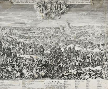 Ecole Hollandaise du XVIIIe siècle. 
Vue et représentation de la bataille de Höchstädt...