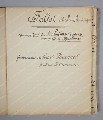 [COMMUNE DE PARIS-1871] -FALCOT Nicolas-Dominique (1815- ?). Journal du commandant...