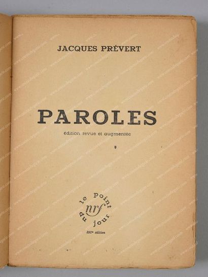 PRÉVERT Jacques (1900-1977). 
Paroles, aux éditions NRF, Paris, 1949, broché, in-4,...