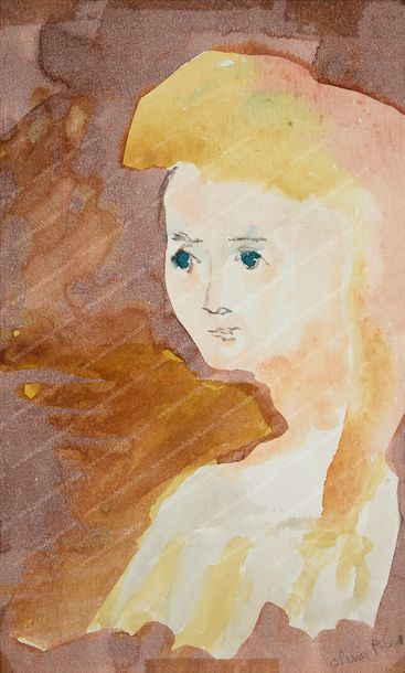 PICARD Olivier (1897-1964). 
Portrait d'une jeune fille.
Aquarelle signée en bas...