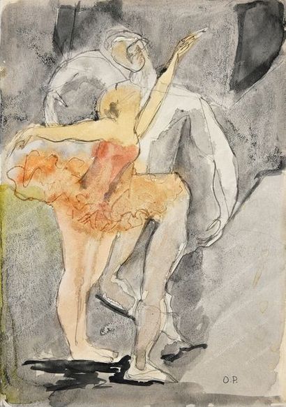 PICARD Olivier (1897-1964). 
Couple de danseurs.
Aquarelle signée en bas à droite...