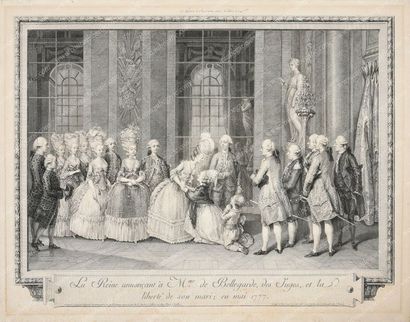 DUCLOS Antoine-Jean (1742-1795). 
La reine annonçant à Mme de Bellegarde des juges...