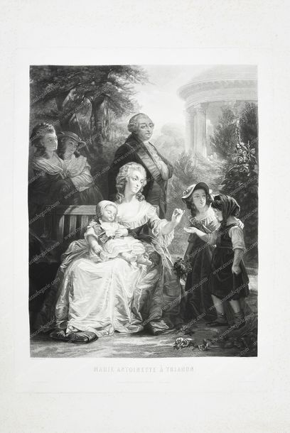 ÉCOLE FRANÇAISE DU XIXe SIÈCLE. 
Marie-Antoinette à Trianon.
Gravure imprimée à Paris,...