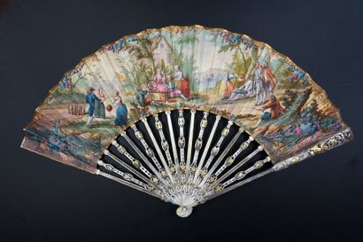 null The pretty spinner, around 1750-1760
Folded fan, a leather sheet painted with...