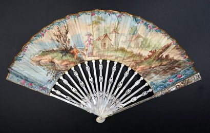 null The pretty spinner, around 1750-1760
Folded fan, a leather sheet painted with...