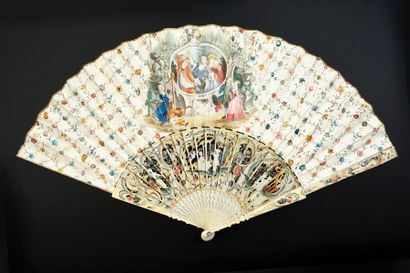 null Effect of flowered trellis, circa 1750-1760
Folded fan, skin leaf, mounted in...