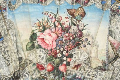 null Bouquet et trompe-l'œil de dentelle, vers 1760
Eventail, la feuille en peau...