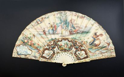 null The fish merchant, circa 1760
Folded fan, leather sheet lined with paper. In...