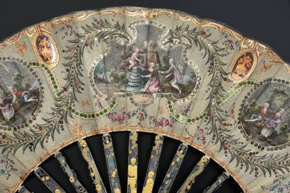 null Vases under mica, around 1770-1780
Folded fan, the cream silk leaf painted with...
