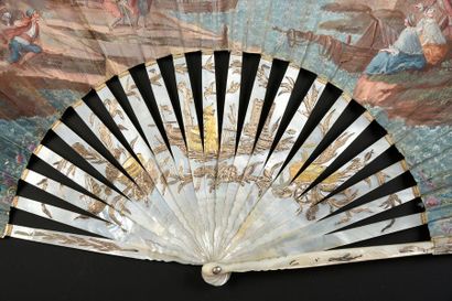 null Embarkation to the distance, around 1760-1770
Folded fan, leather sheet lined...
