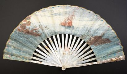 null Embarkation to the distance, around 1760-1770
Folded fan, leather sheet lined...