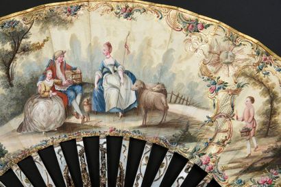 null Les soleils, vers 1770-1780
Eventail plié, feuille en peau doublée de papier,...