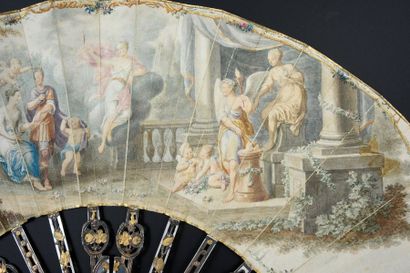 null Hymen's invitation, around 1770
Folded fan, cream skin leaf, English mounted,...