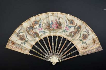 null The declaration, around 1770-1780
Folded fan, a cream silk leaf painted by a...