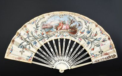 null Music, around 1770-1780
Folded fan, the cream silk leaf embroidered with golden...