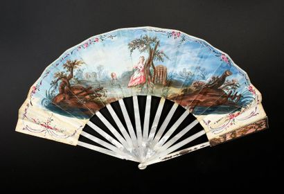 null Alone in the world, around 1780
Folded fan, double sheet of gouache wallpaper...