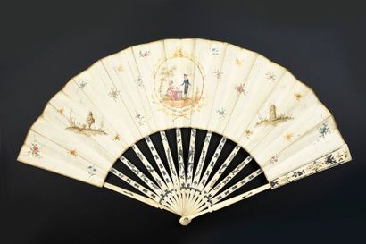 null The faithful friend, around 1780
Folded fan, cream skin leaf painted with a...