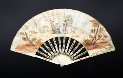 The travellers, around 1760 Folded fan, leather...