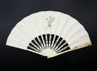 null The travellers, around 1760
Folded fan, leather leaf, English mounted, gouache...