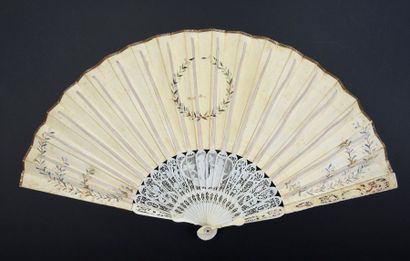 null Les amours de Mars et Vénus, circa 1790-1800Petite folded fan, the leather leaf,...
