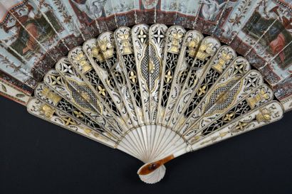 null Adonis led by love near Venus, around 1800
Folded fan, leather leaf painted...