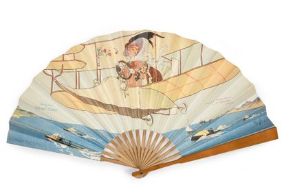 null Floramye, LT Piver
Fan, double sheet of printed paper decorated with a biplane...