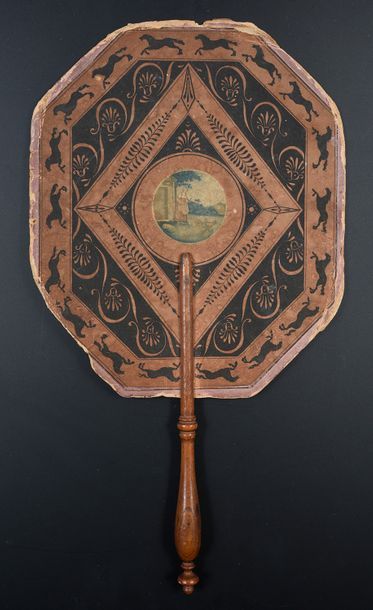 null Two screens, around 1805-1810* one in the shape of a shield decorated with engravings:...