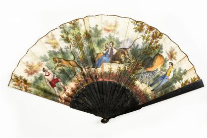 null The tamer of wild animals, Henri Martin, around 1840-1850Rare folded fan, double...
