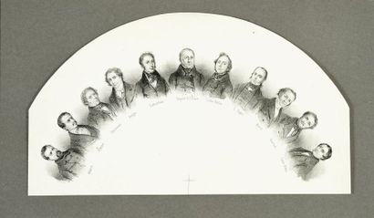 null The 1848 GovernmentPaper fan sheet engraved with portraits of members of the...