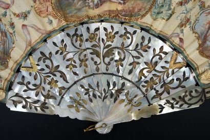 null 18th century spirit, around 1850-1860
Folded fan, the cream skin leaf painted...